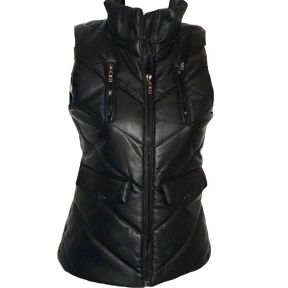 Yaso Black Faux Leather Puffer Vest Size Large - Picture 2 of 15